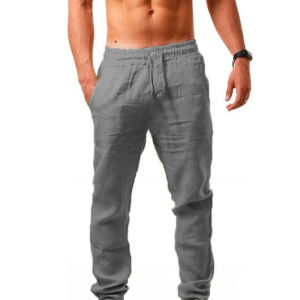 Mens Lightweight Long Pants Summer Solid Color Breathable Loose Trousers Male Elastic Waist Casual Pants Harajuku Trousers