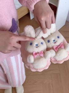 XIXITIAO Indoor Non-Slip Cotton Slippers Warm Creative Cute 3D Plush Bunny Fleece Warm Cotton Slippers for Women Indoor Comfort Maternity Shoes Winter ins