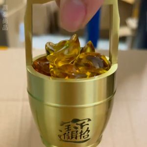 聚宝盆 黄铜实心一桶金   满桶金 FENG SHUI Yuanbao 风水 黄水晶 元宝 元寶 旋转底座 木质底座  Pure Brass Bucket of Gold Ornament Lucky Fortune Craft Feng Shui Ornament Gift Spinner