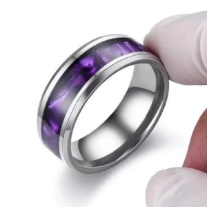 New Black Elegant Colorful Purple Colorful Shell Stainless Steel Ring For Women Men Jewelry Wholesale Size 6-13 