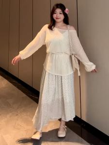 plus Size Set Sun Protection Cover up Shirt Floral Halter Dress Two Piece Women Spring Slimming Concealing Ensemble