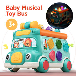 Push Pull Toy Bus for Kids Musical Learning Baby Toys Vehicle 6 Sided Multifunctional bus kanak-kanak