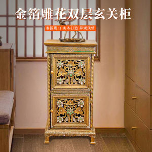 Thailand Solid Wood Entrance Cabinet Glass Wooden Storage Cabinet Southeast Asian Furniture Wine Cabinet Chest of Drawers Living Room Lobby Wooden Cabinet