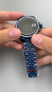 LARIMOKER New 40mm Black and Blue 2-tone Grooved Watch Case Sapphire Glass with Stainless Steel Strap Suitable for NH35 Movement