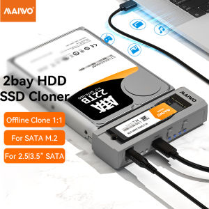 MAIWO Dual Bay HDD Cloner 2bay M2 Enclosure NGFF Adapter Hard Disk Casing Exteral Type C 5Gbps for SATA Hard Disk 2.5 / 3.5" with Power Supply 12V3A with Offline clone Screwless