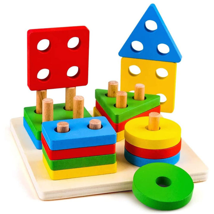 Montessori Wooden Sorting and Stacking Toys Educational Learning