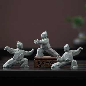 Sanrio | Tai Chi Kung Fu Figure Ornament Chinese Style 3D Printing Grey Decorative Craft Home Desktop Tea Table Tea Pet Decor