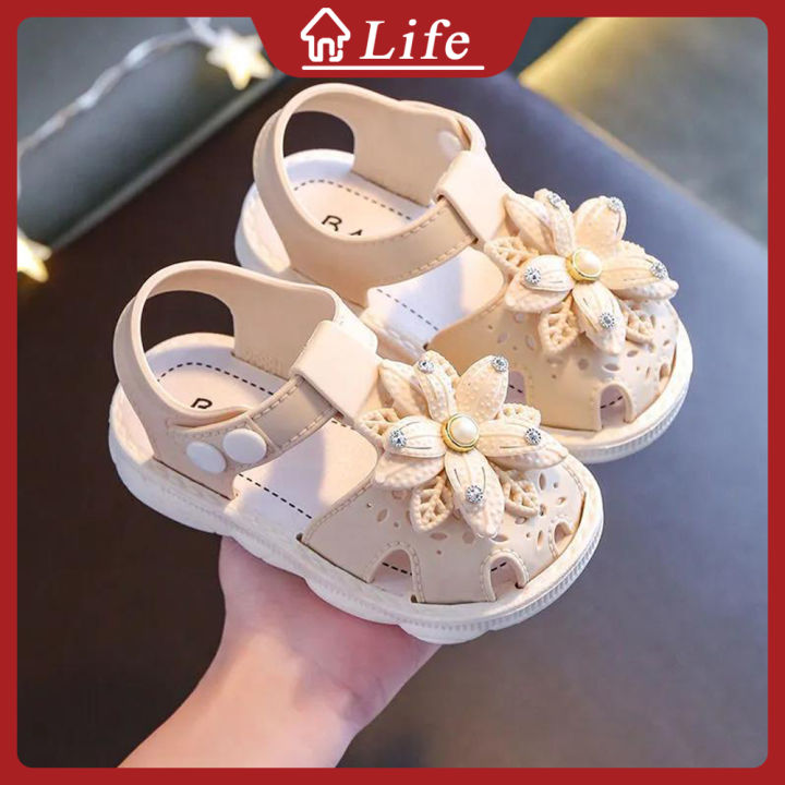 Korea baby Girl Princess Bow Home Children's Sandals Pearl Sandals Summer  Boys and Girls' Baby Shoes Children's Plastic Wrapped Sandals Toddler Shoes 