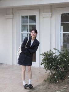 Elegant Queens Tear Blue Vertical Stripes Suit Jacket Womens Autumn Small Size Formal High-End Feeling Top Niche