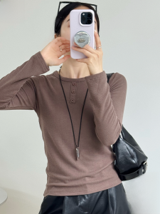 MiiOW | Womens Round Neck Long Sleeve Base Shirt Pure Color T-shirt Outerwear Autumn Fashionable Design Casual Commute Style Top