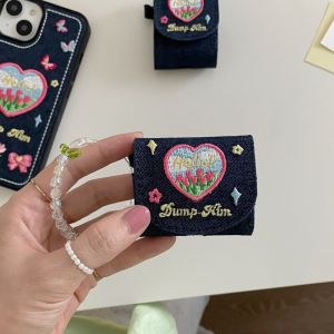 Crashstar vải denim hoa trái tim thêu thời trang mềm AirPods Trường hợp với dây chuyền dây cho AirPods 1 2 3 AirPods Pro 2 inpods 12 i12 bluetooth không dây tai nghe Tai nghe Túi đựng tai nghe Vỏ chống sốc vỏ bán chạy