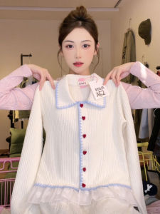 เสื้อเชิ้ตแขนยาวผู้หญิงสไตล์หวาน ปักลูกไม้สไตล์ฝรั่งเศส กระดุม ทรงหลวม ผ้าโพลีเอสเตอร์ ฤดูใบไม้ผลิ 2024