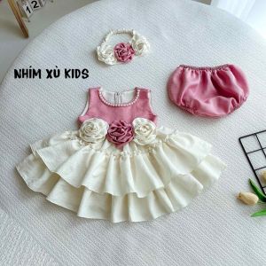(3-18kg) Đầm Váy Lolita Bèo Tầng Cổ Ngọc NHÍM XÙ KIDS Cho Bé Gái 1 Tuổi Đến 4 Tuổi Chất Lụa V114