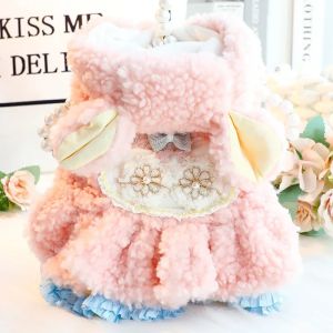 HBESTY 2025 New Warm Fleece Dog Clothes Autumn/ Winter Thick Cat Princess Dress Cotton Hoodie Coat for Small Dog Pet