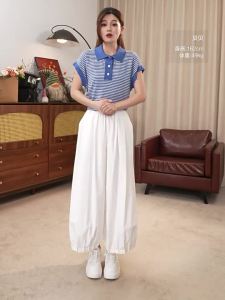 Striped Sleeveless Polo Collar Womens Knitted Vest