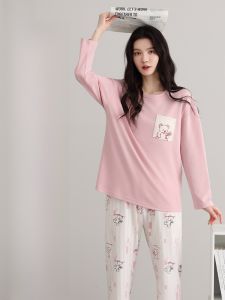MiiOW | Bộ đồ ngủ dài tay bằng cotton nguyên chất dành cho nữ MiiOW Cat Person Bộ đồ mặc nhà thoải mái thoáng khí có áo ngực và quần dài