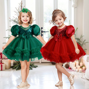 lontakids Toddler Baby Girl Summer Sequin Mesh Party Dresses Baptism Wedding Birthday Bow Princess Dress 2Pcs Wear