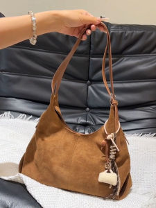 Retro Large Capacity Suede Tote Bag Womens Simple Underarm Crossbody Bag Commuter Shoulder Bag Soft Korean Style Leisure Handbag