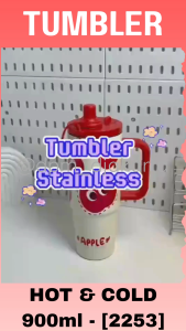 Tempat Minum Estetik Tumbler termos 900ml dengan Handle Saringan dan Sedotan