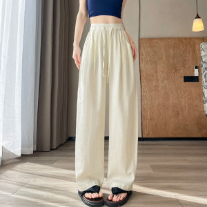 LANGPIN | Ice Silk Soft Cotton Linen Wide Leg Pants Women Summer Lightweight Skin-friendly Breathable Straight Cut High Waist Casual Trousers