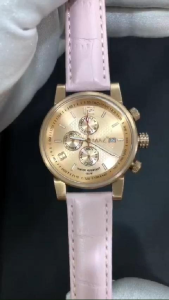 MAX Lady Classic Chronograph Watches Rose Gold Steel Case Rose Gold Dial Womens Leather Strap Watch 38mm 5-MAX622