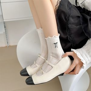 【♡Lovely girls house♡】Women Middle Tube Socks JK School White Sock Lace Bow Socks