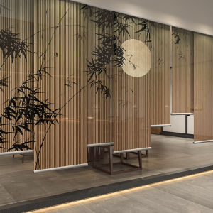 New Chinese Style Modern Electric Curtain Partition Wall Background Painting Scenic View Print Screen for Tea Room Hotel Office