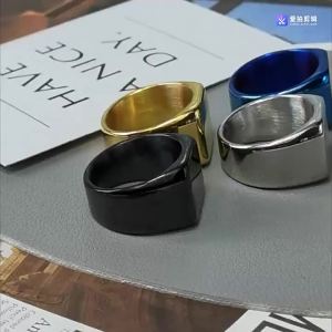 New Silver/Gold/Black/Blue Square Big Width Signet Rings Customized Fashion Finger Men Biker Ring Stainless Steel Jewelry