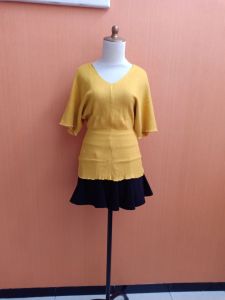 atasan wanita kuning mustard M L XL XXL blouse santai cewek MEWAH vneck cute