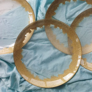 6 Pack Clear Brush Gold Foil Acrylic Decorative Charger Plates