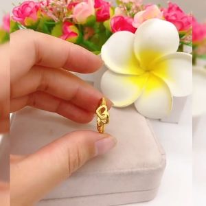 Puro18K Saudi Gold Pawn Ladies Heart Open Ring Adjustable Ring Engagement Birthday Jewellery Gifts