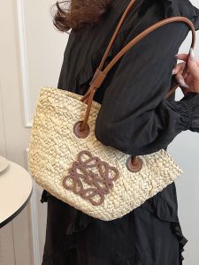 Fashionable Casual Beach Vacation Woven Bag Womens New 2025 Spring Summer Simple Style Single Shoulder Handbag Tote Bag