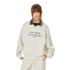 Turn Signal | Áo Sweater Dài Tay Form Rộng Có Cổ Bẻ Đầy Đặn