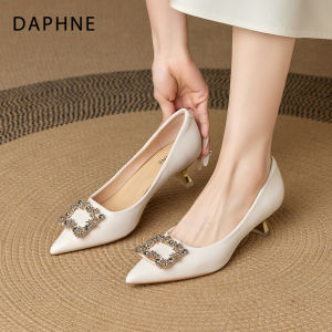 Daphne | French Design Square Crystal Pointed Toe Comfortable Autumn Stiletto Shoes