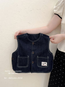 Boys Spring Autumn Loose Denim Vest Baby Casual Versatile Fashionable Infant Outerwear round Neck Single Button Closure