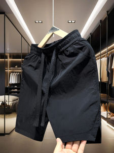 Summer 2025 Mens Quick Dry Loose Fit Five-Quarter Shorts Casual Beach Pants Polyester Fiber mid Waist Straight Leg Trousers