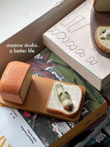 Resin Cat Book Computer Phone Holder Lazy Cat Toast Bread Decoration Desktop Ornament Cartoon Style Home Decor Accessories