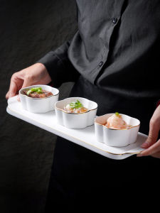 Hotel Appetizer Dish New Chinese Style Ceramic Golden Trim Three-Grid Small Dish Cold Dish Special Platter Combination Creative Tableware