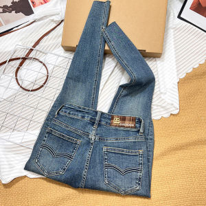 Spring 2025 High Waist Slim Fit Denim Jeans Womens Elastic Skinny Nine-Piece Pencil Pants Small Size Wear Resistant Cotton Stretch