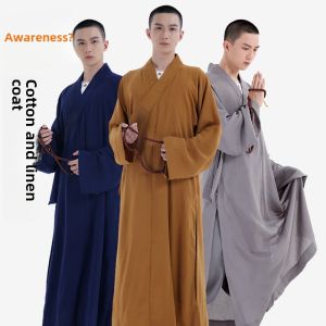 Jue Brand Monk Costume Cotton and Linen Robe Long Shirt Unlined Long Gown Mens and Womens Meditation Spring and Summer Linen Unlined Long Gown Monk Costume Monks Clothes Frock