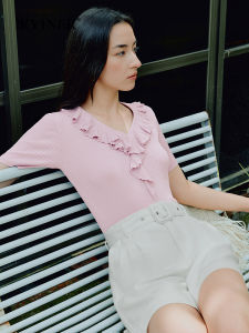 New Fashion Elegant Slimming Ruffled V-Neck Knit Top