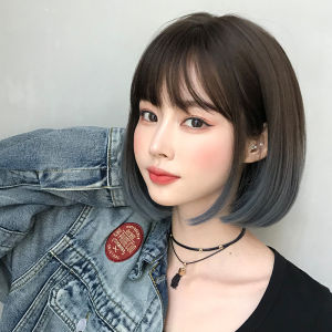 New Fashion Wig Human Hair Original Real Hair True Hair Blue Bob Heat Resistant Washable Short Hair Womens Hair Shoulder-length Bangs Long Hair Air Bangs Short Hair