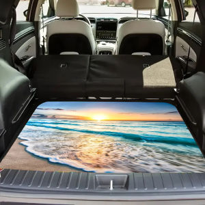 VIKAMA Sunset Beach Trunk Mat Durable Universal-Fit Protective Mat Natural Coastal Windmill Car Decorative Mat