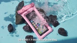 USAMS US-YD011 Dompet Pelindung Telepon Tahan Air IPX8 7 Inch dengan Airbag dan Lanyard - Warna Pirus/Merah Muda/Putih