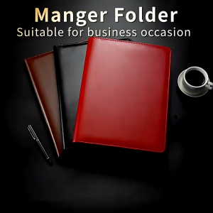 Leather Portfolio Document Bag with Calculator Faux Leather Padfolio with A4 Size Clipboard for Business Interview and Resume