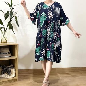 ●ECLAIRE● 003 Dress Loose Katun Adem Vneck Lengan Pendek Shortsleeves Tiered Susun Motif Daun Floral Leaf Flower Bunga Import smoog