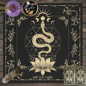 VIKAMA Black Cat Triple Moon Tarot Altar Vải Hoa Màu Xanh Phù Thủy Bói Toán Thảm Có Thể Giặt Bằng Máy Phong Cách Hiện Đại Polyester Khăn Trải Bàn Để Đọc Tarot Trang Trí Nhà Cửa