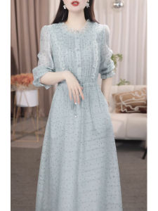 GUBODUO | Polka Dot Waist-Cinching Dress for Women 3/4 Sleeve Concealing Design
