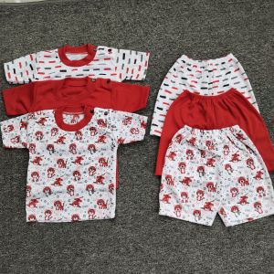 3 setel baju dan celana pendek bayi Newborn 0-12 bulan max BB 11 kilo seri merah