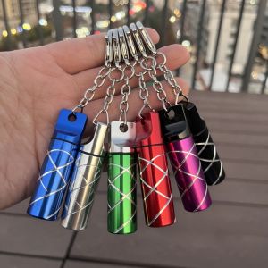 2Pcs/lot  Aluminium Outdoor Storage Water-proof Pill Case Box Stash Jar Sealing With Long Keychain